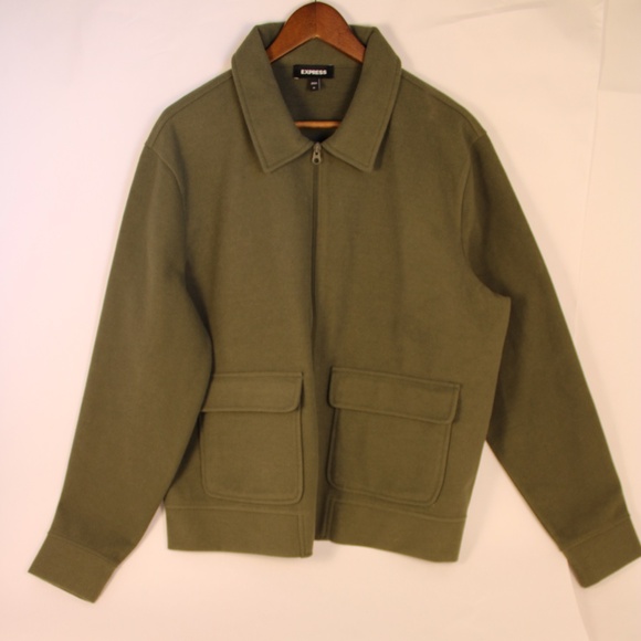 0260-Express Men’s Jacket XL – Olive Green Zip-Up with Front Pockets - Picture 1 of 5